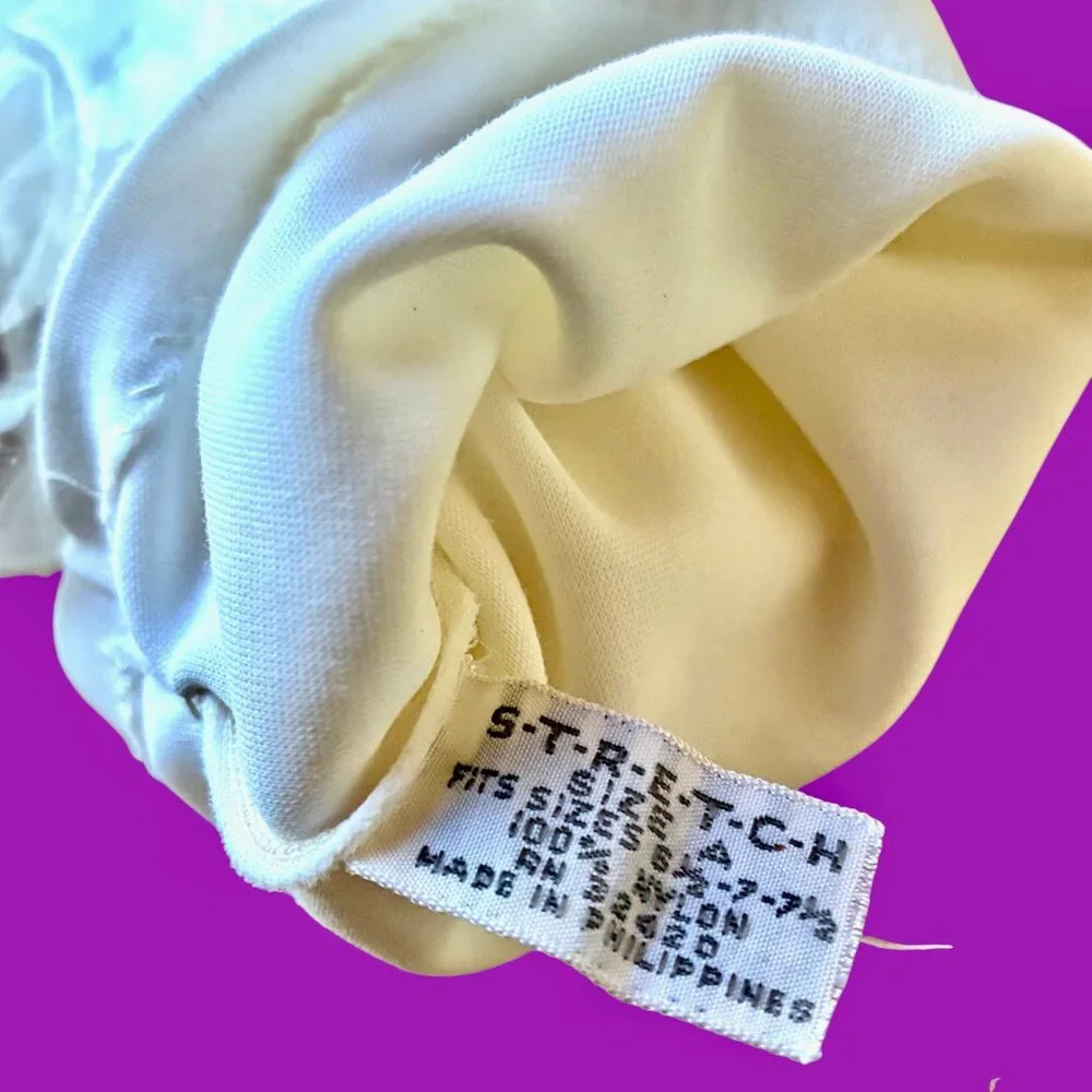 SEARS Vintage Opera Gloves White Nylon Stretch Long Formal Buttons Size A New